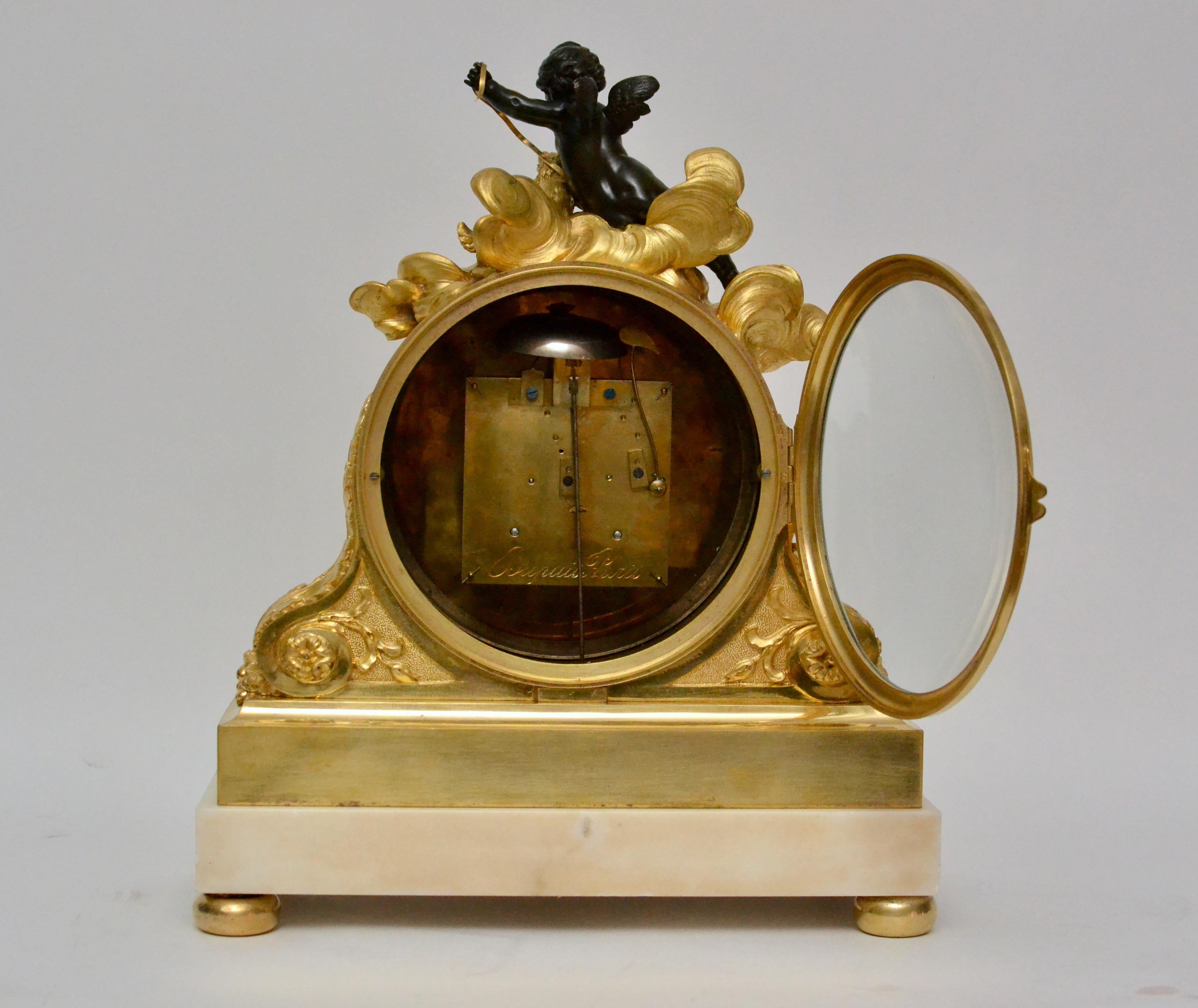 Escalier de Cristal Gilt Bronze and Carrara Marble Clock, France, 19th Century In Good Condition In Stockholm, SE