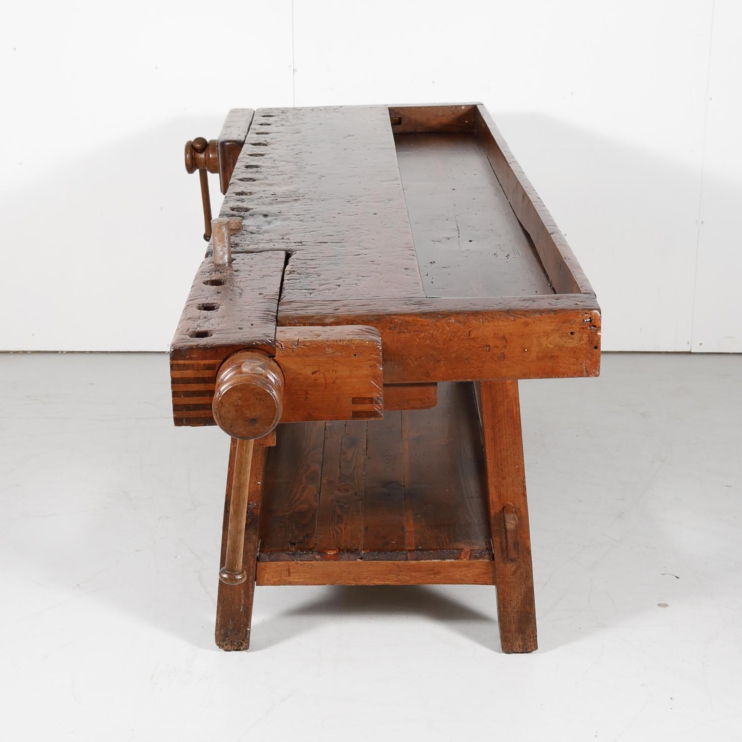 19th Century French Etabli or Carpenter’s Workbench with Two Vises 11