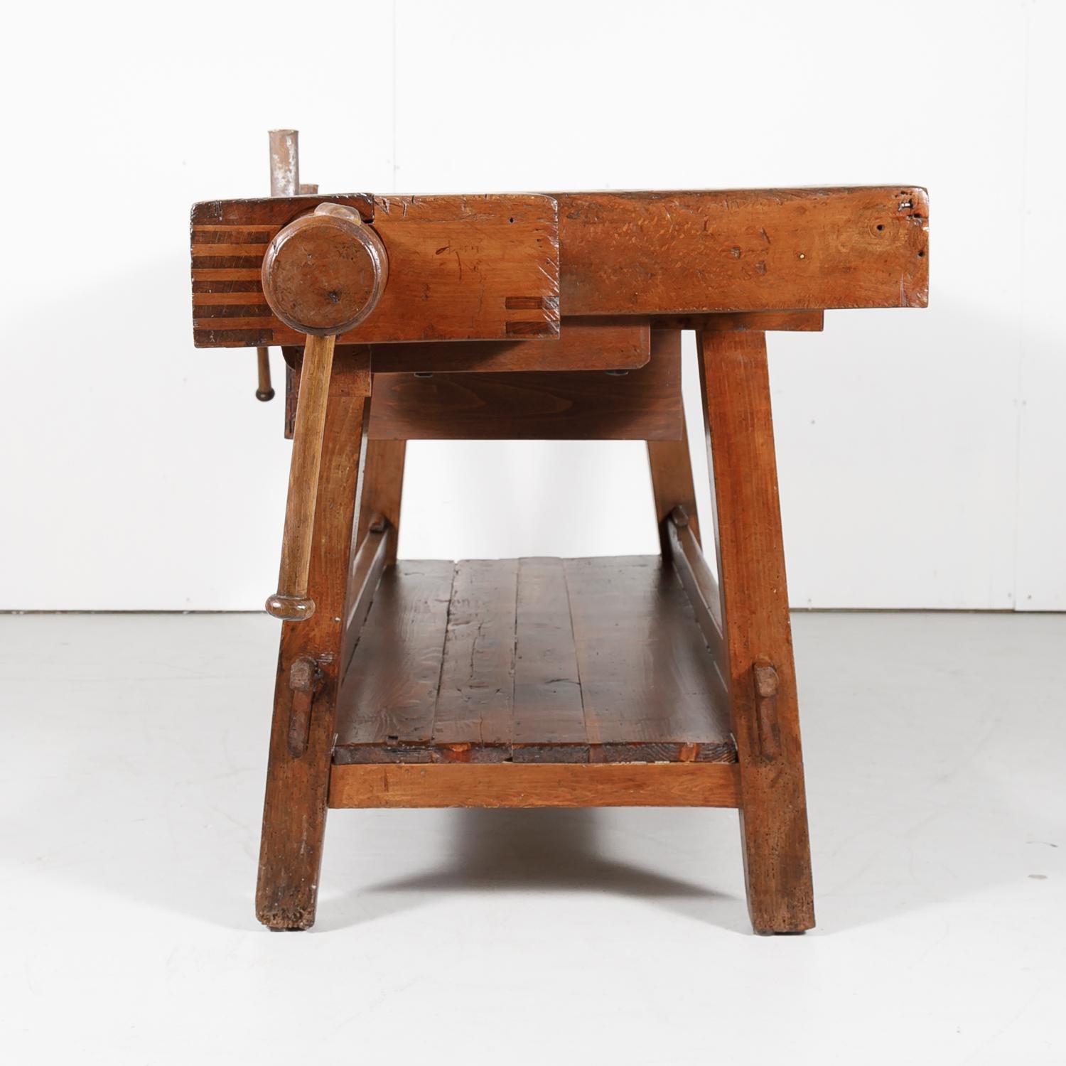 19th Century French Etabli or Carpenter’s Workbench with Two Vises 12