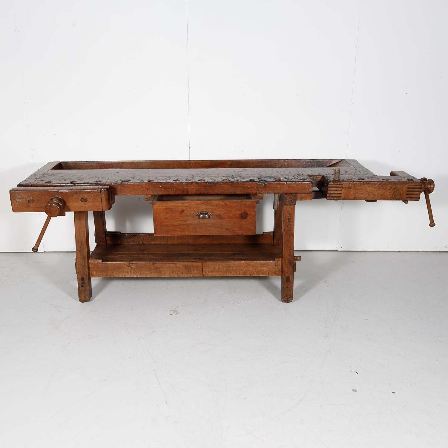 19th Century French Etabli or Carpenter’s Workbench with Two Vises 1