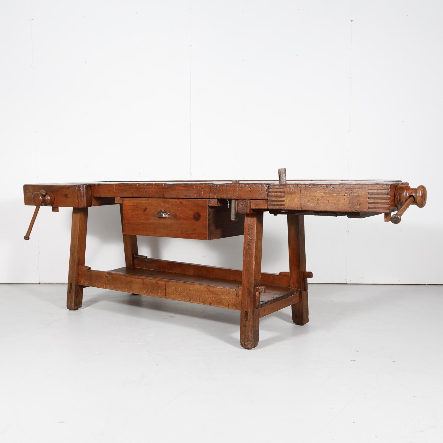 19th Century French Etabli or Carpenter’s Workbench with Two Vises 3