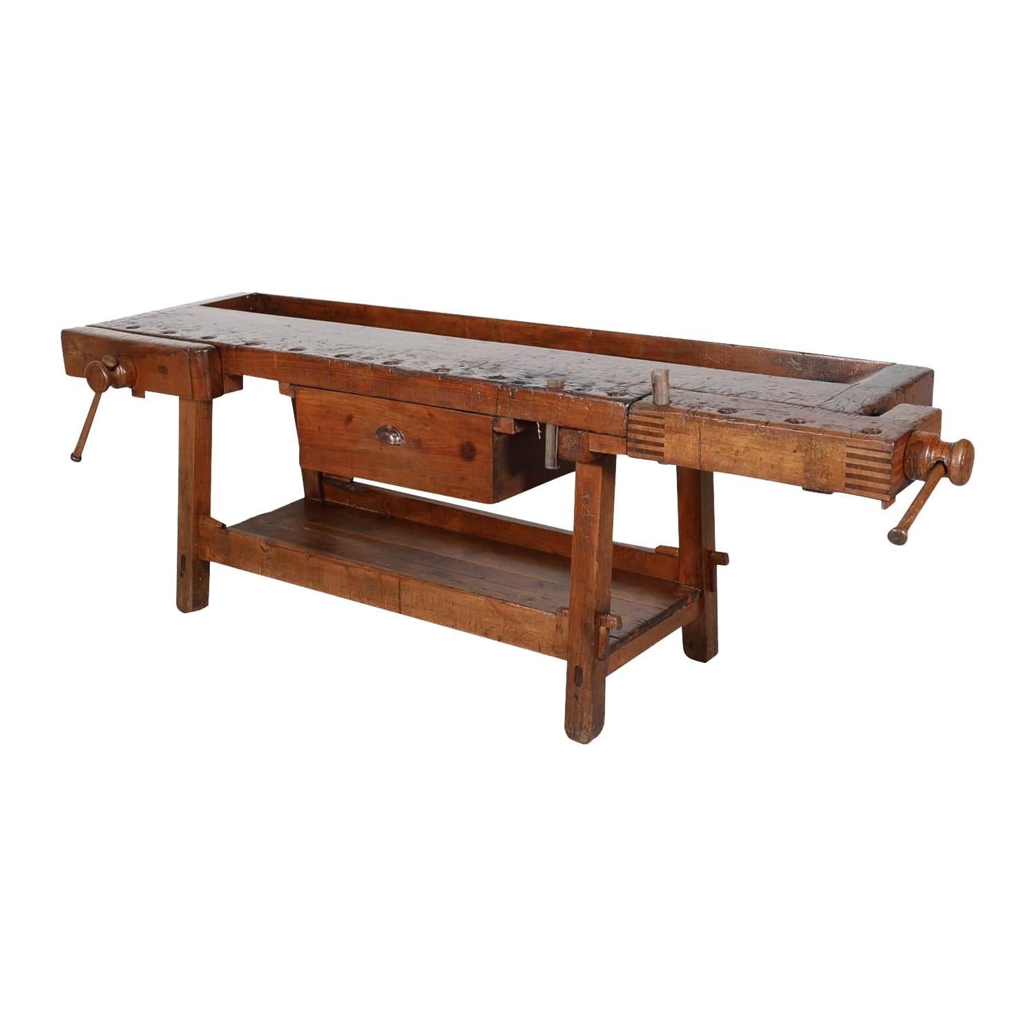 19th Century French Etabli or Carpenter’s Workbench with Two Vises