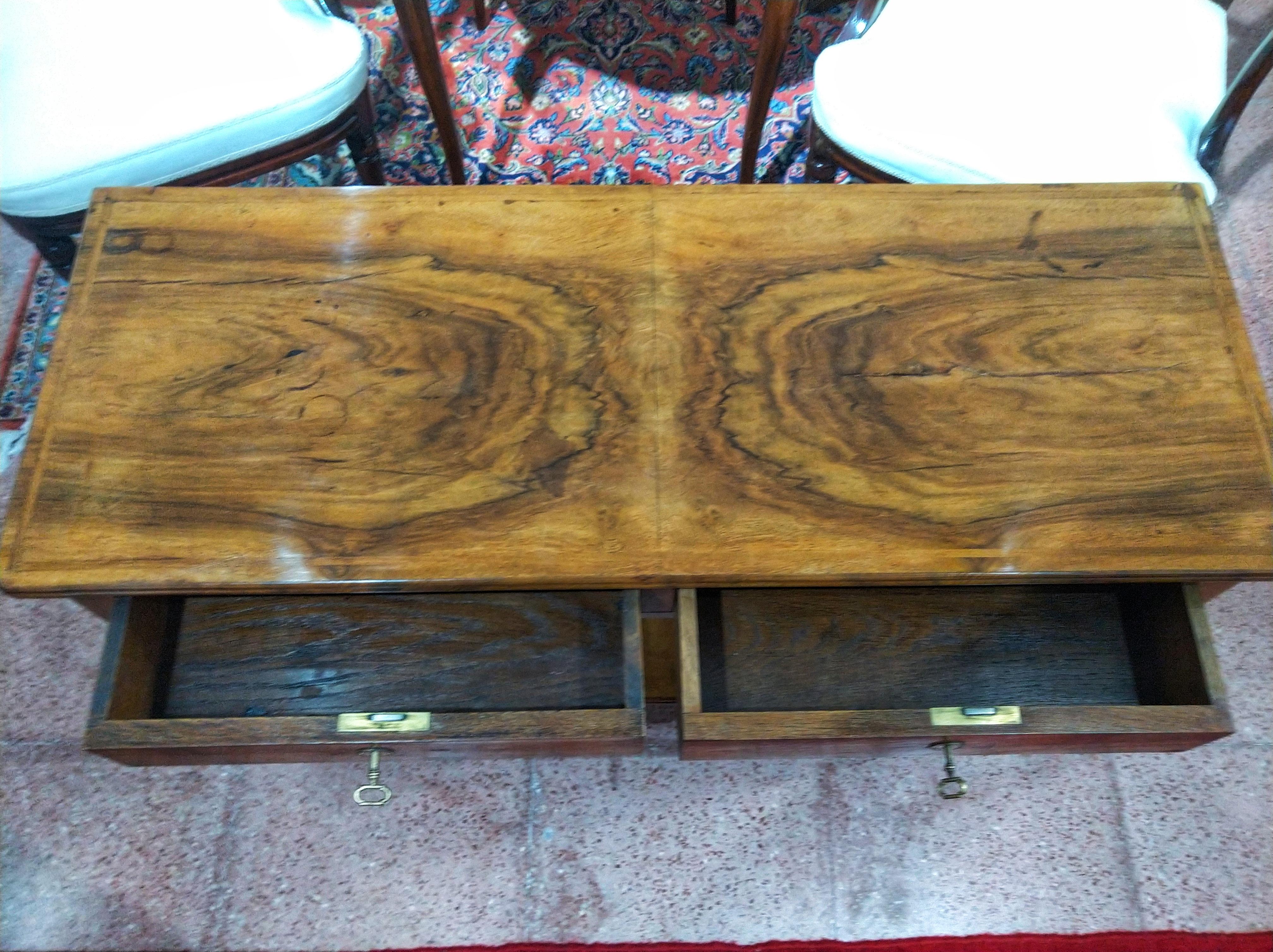 19th Century Regency Flame Walnut English Console Table Restored LAST PRICE For Sale 14