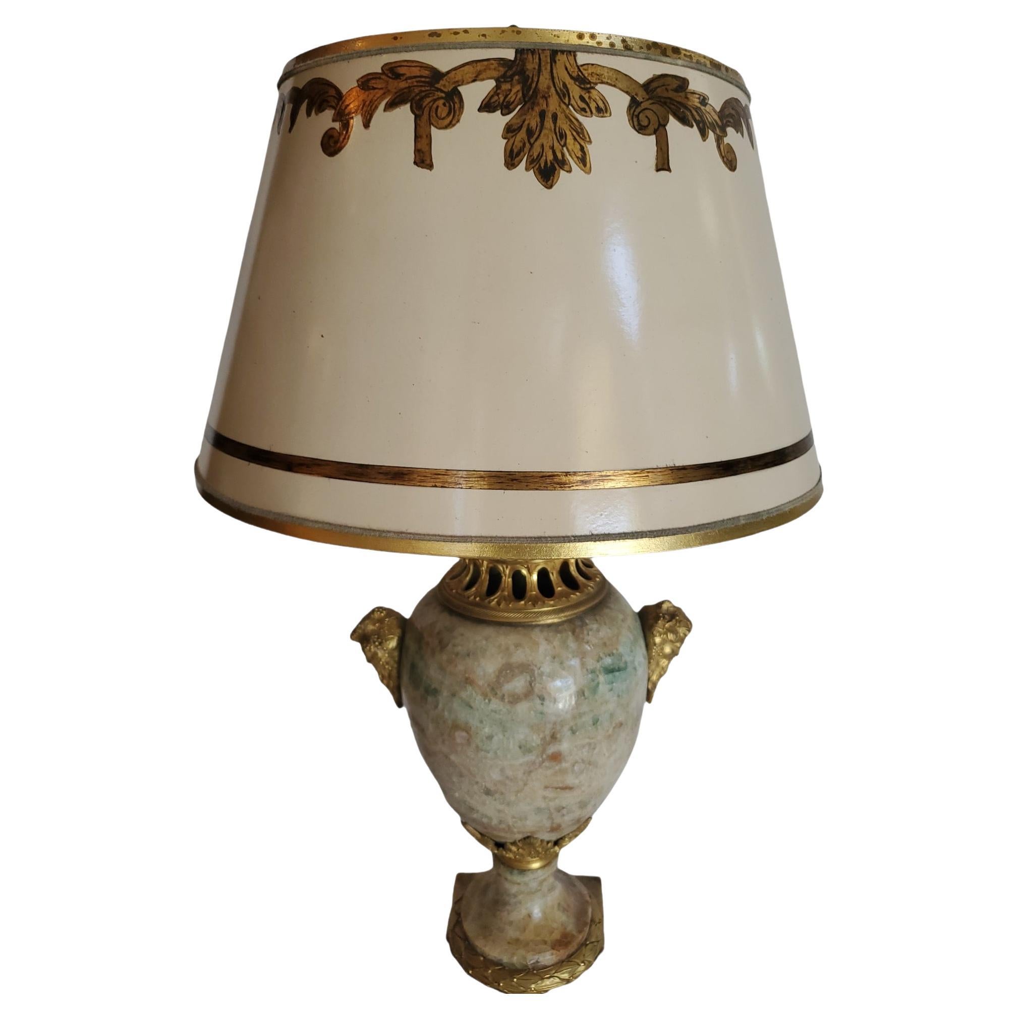 19th Century French Exotic Stone and Bronze Lamp