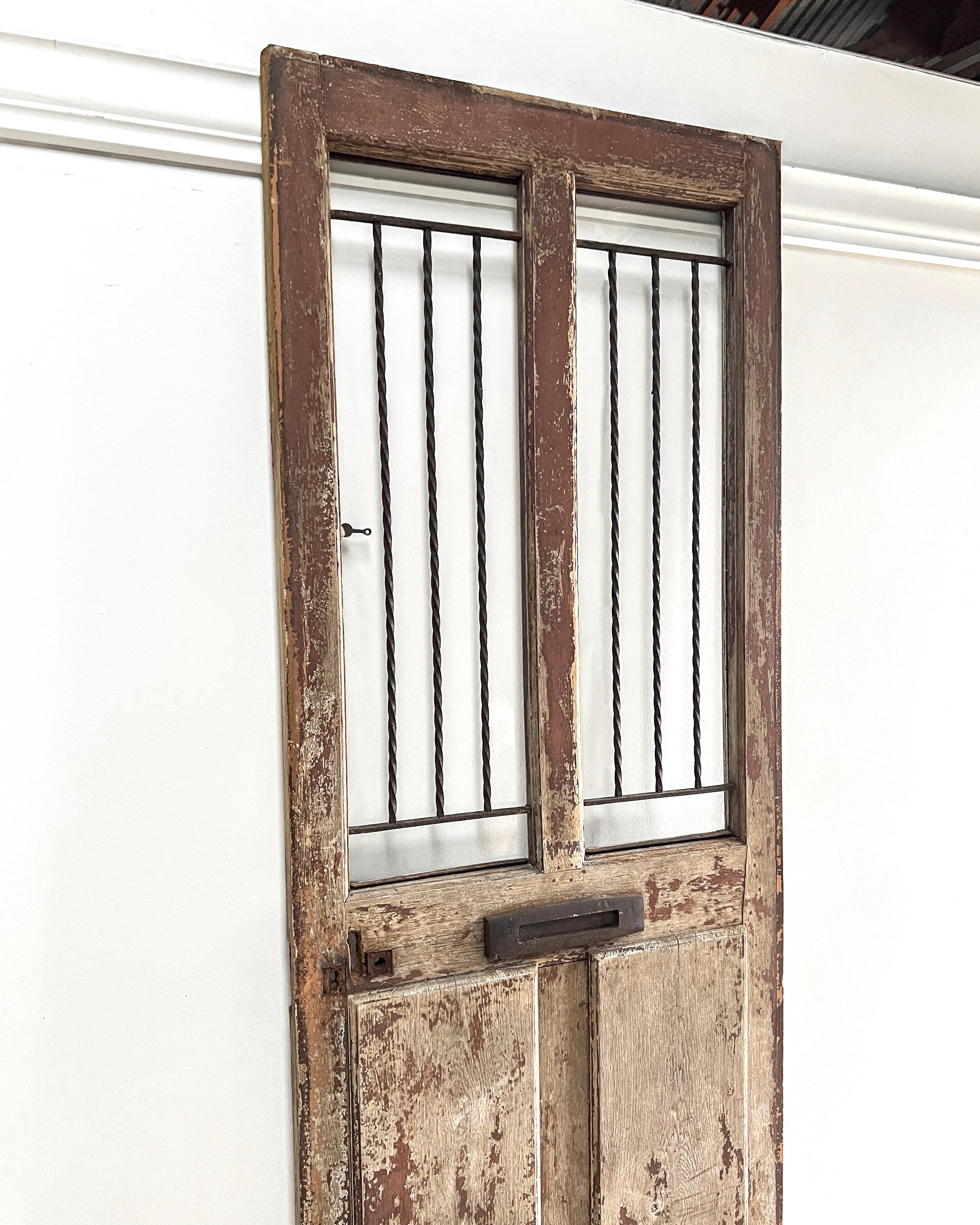 19th Century French Exterior Door with Iron Grille In Good Condition In Mckinney, TX
