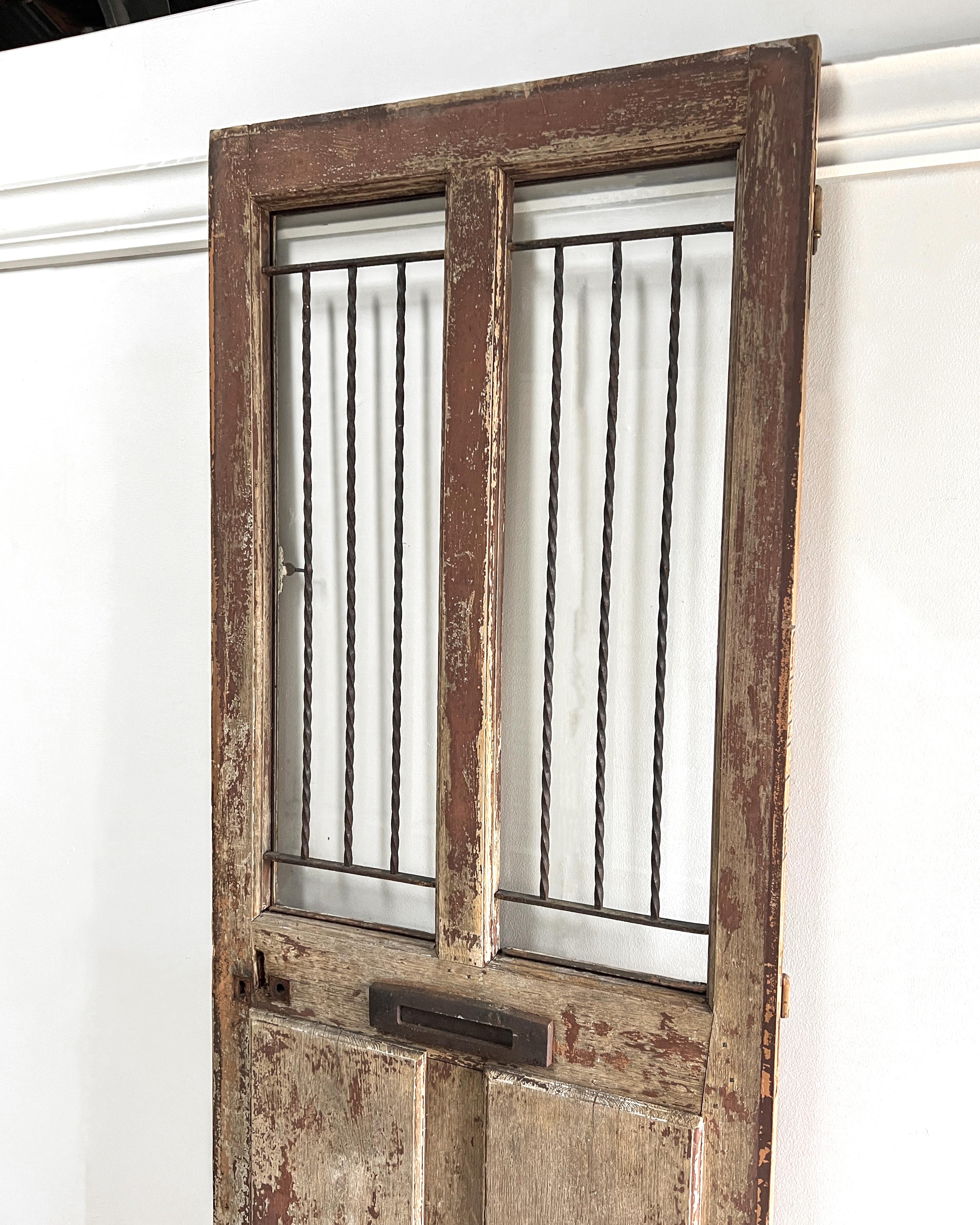 Glass 19th Century French Exterior Door with Iron Grille