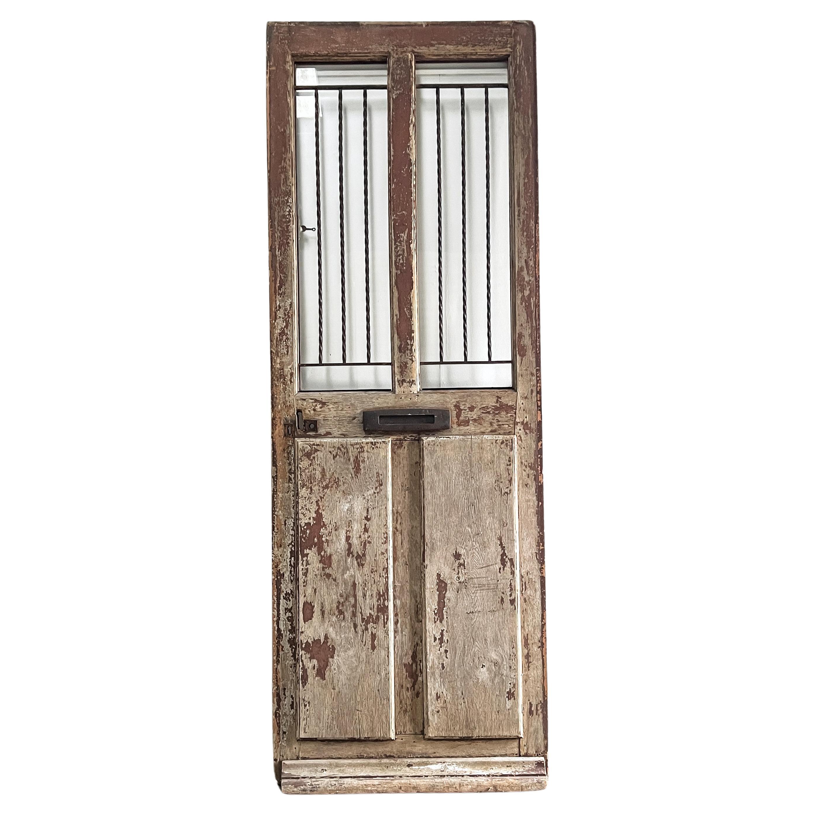 19th Century French Exterior Door with Iron Grille