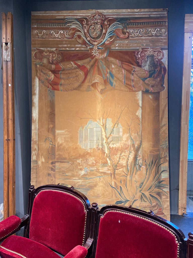 19th Century, French, Extra Large Hand Painted Textile Theater ...