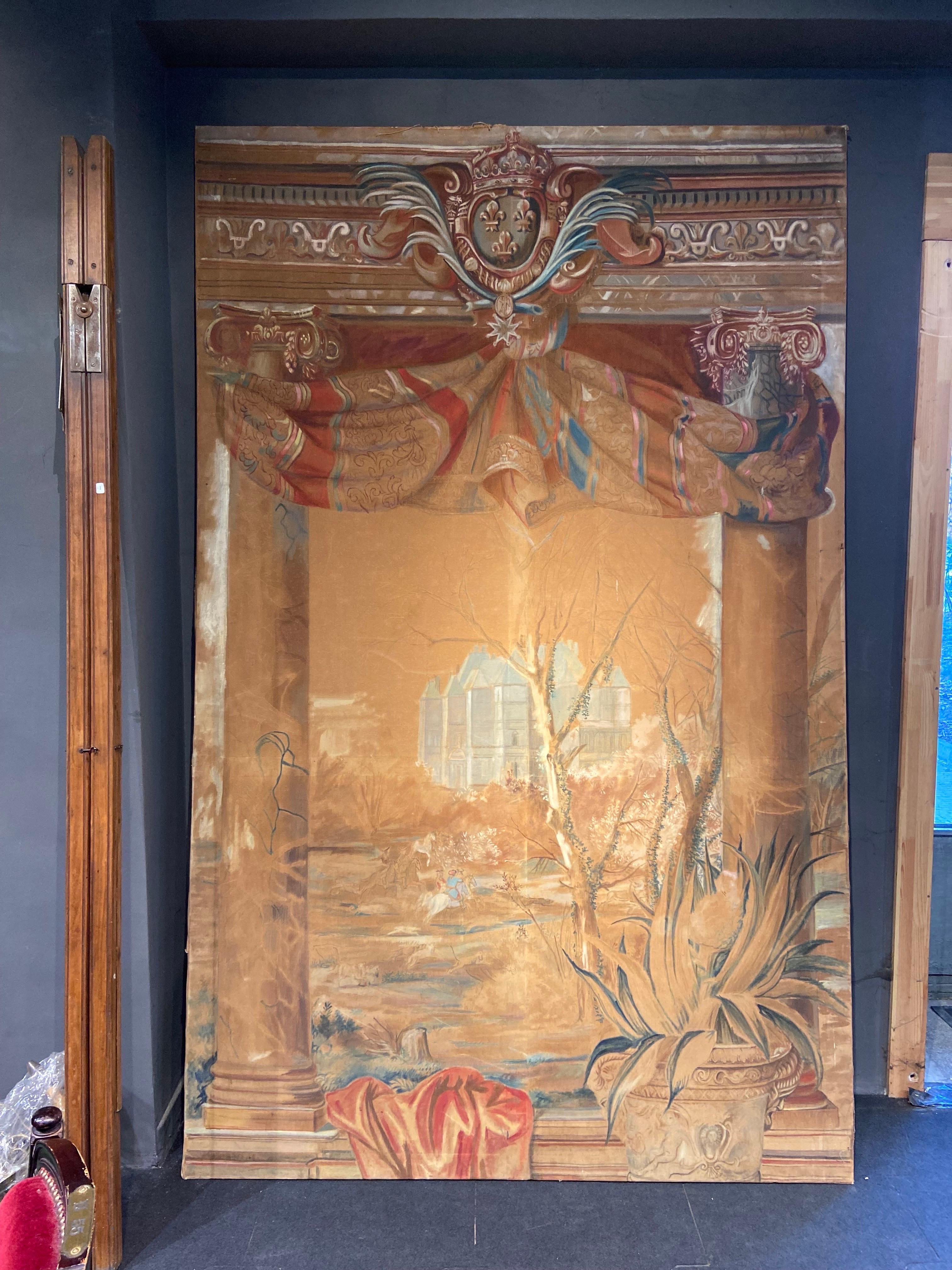 19th Century, French, Extra Large Hand Painted Textile Theater Decoration  For Sale 2