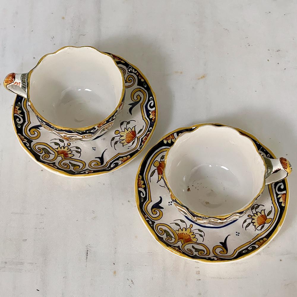 French Provincial 19th Century French Faience 8 Piece Hand-Painted Tea Service For Sale