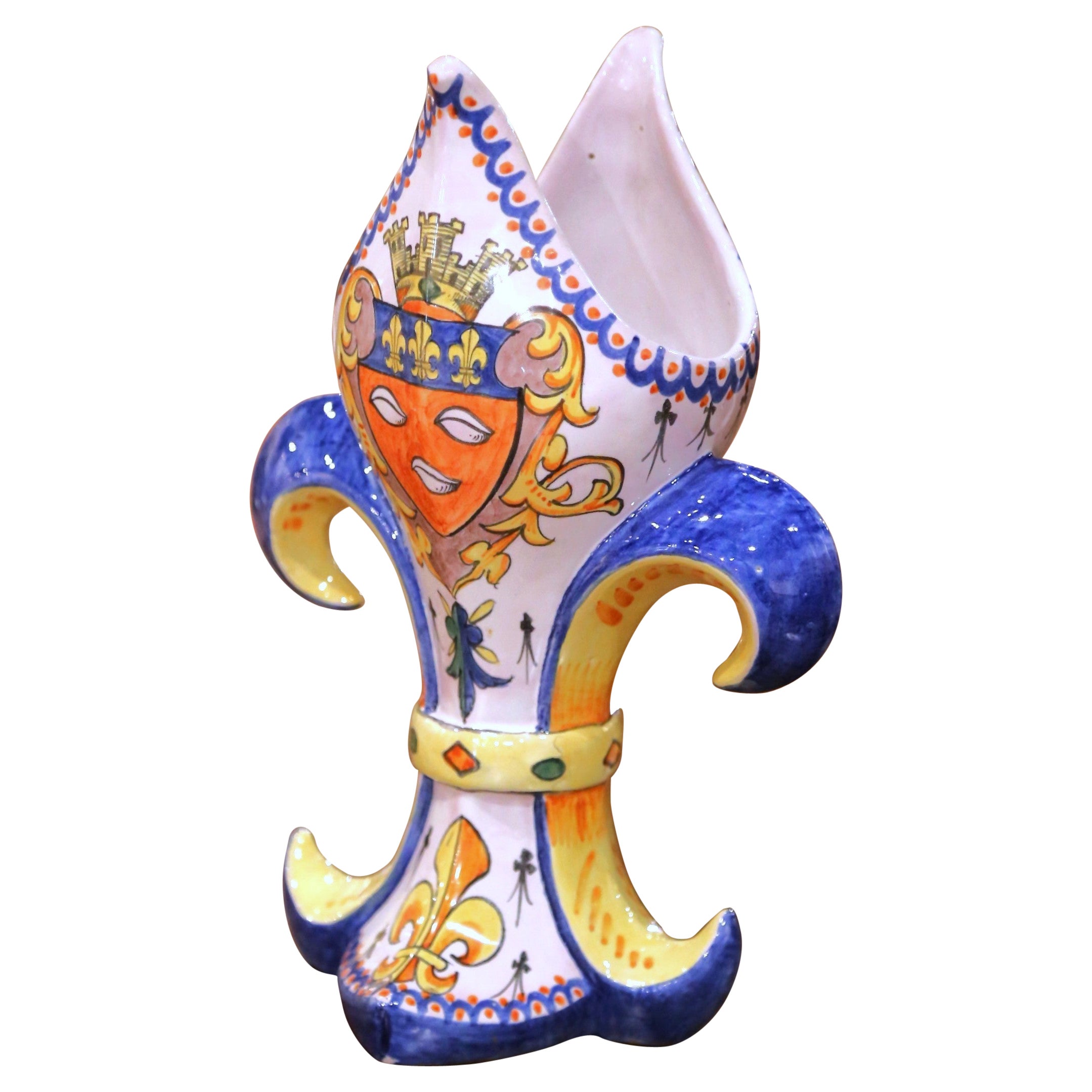 19th Century French Faience Alcide Chaumeil Fleur-de-Lys Vase