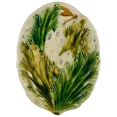19th Century French Faïence Barbotine Dragonfly & Leaves Asparagus Oval Platter
