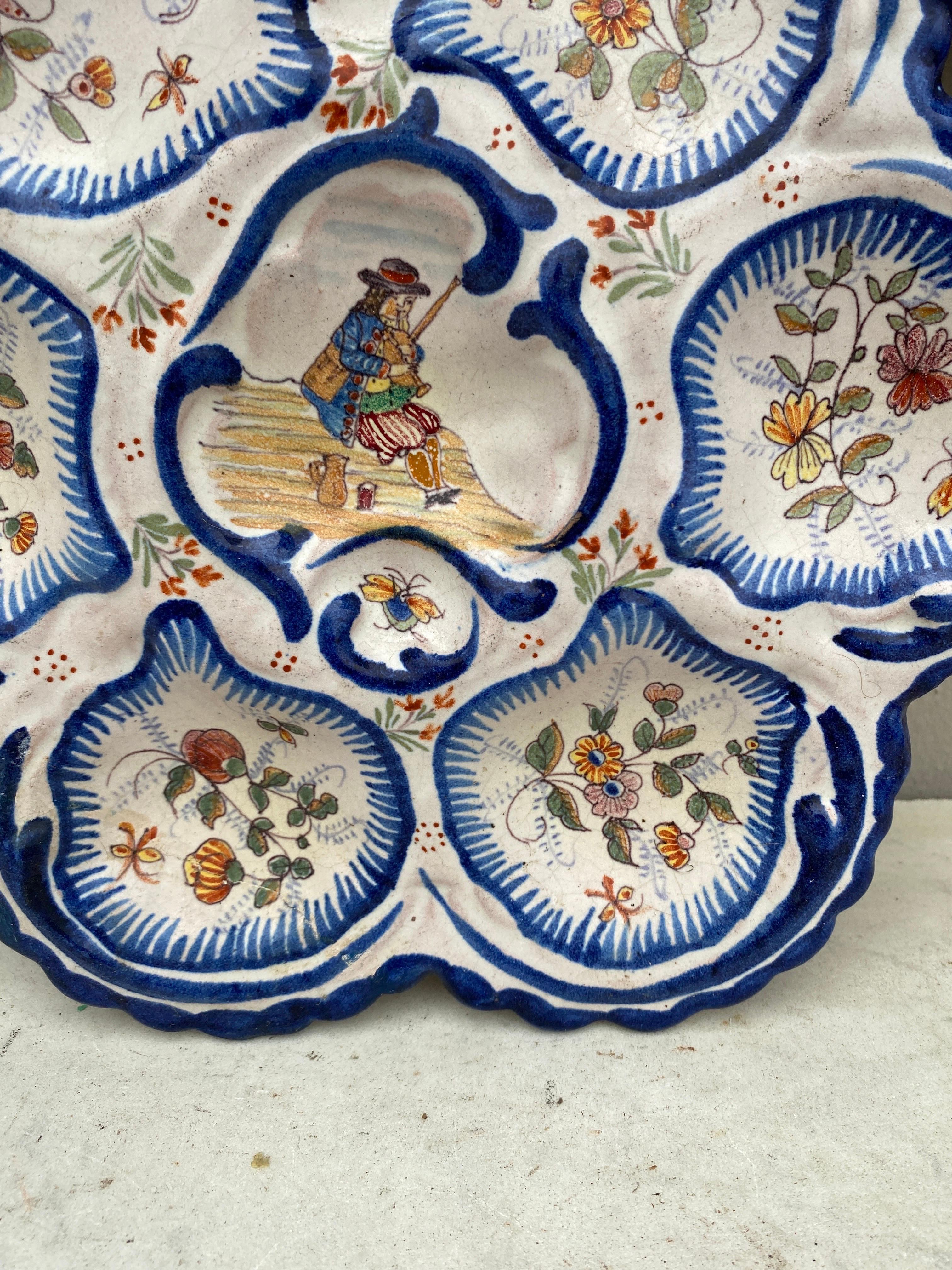 19th Century French Faience Breton Oyster Plate Malicorne In Good Condition For Sale In Austin, TX