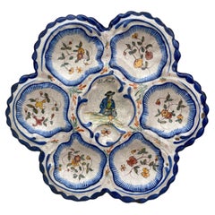Plato de ostras bretón de loza francesa del siglo XIX Malicorne