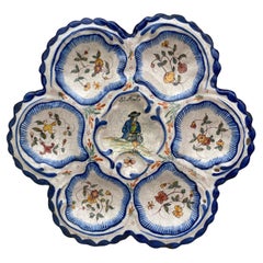 Assiette à huîtres en faïence bretonne du 19ème siècle Malicorne