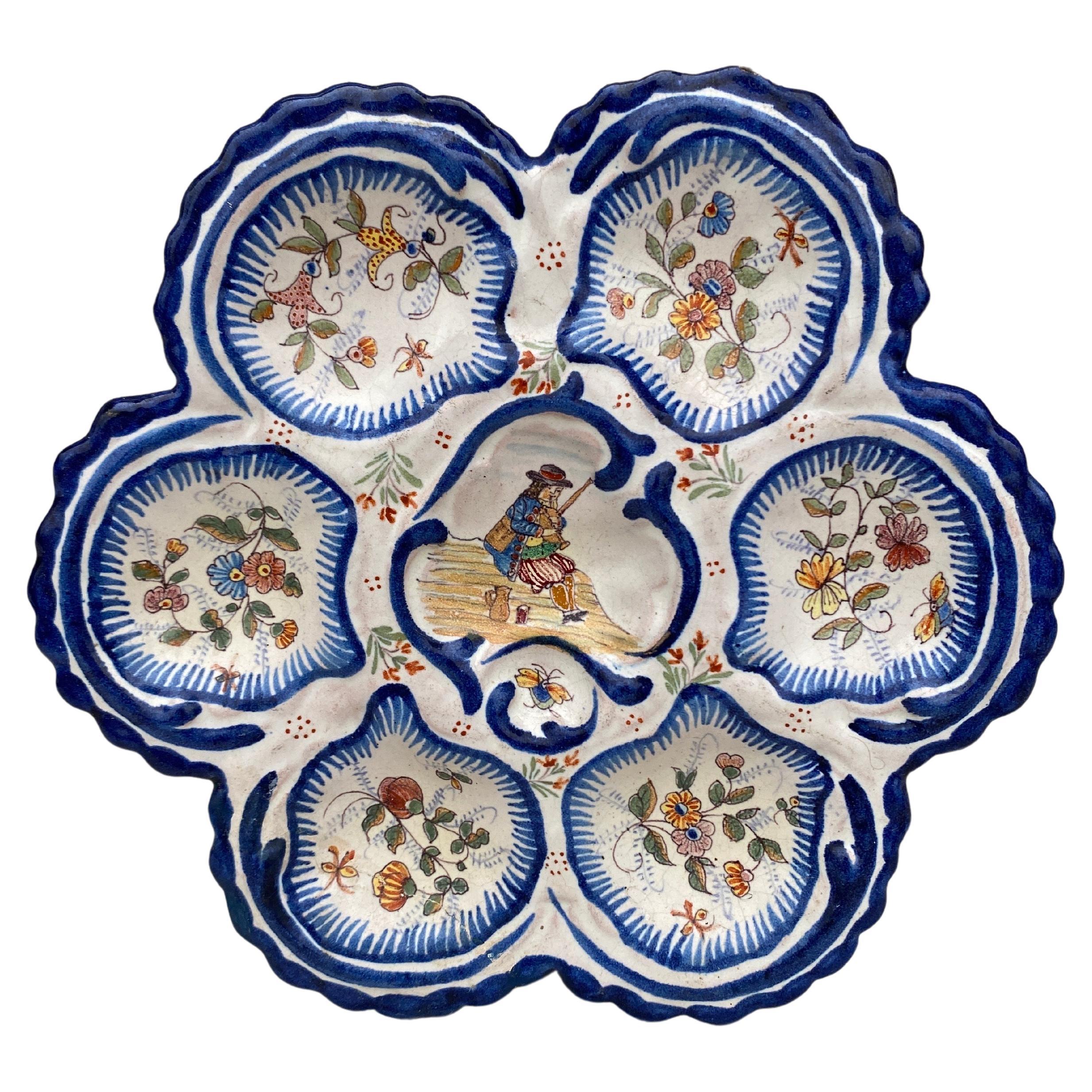 19th Century French Faience Breton Oyster Plate Malicorne For Sale