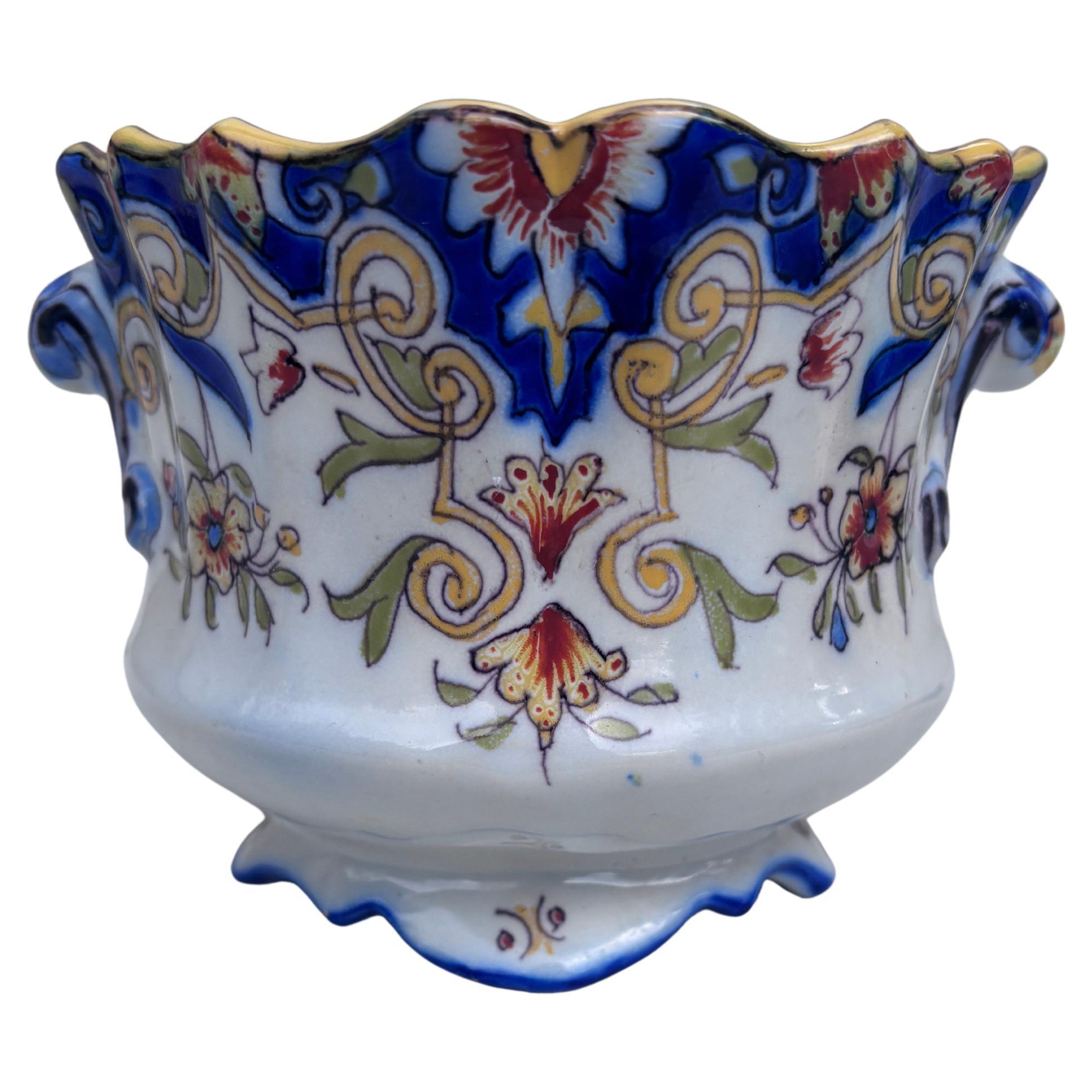 19th Century French Faience Cache Pot Desvres
