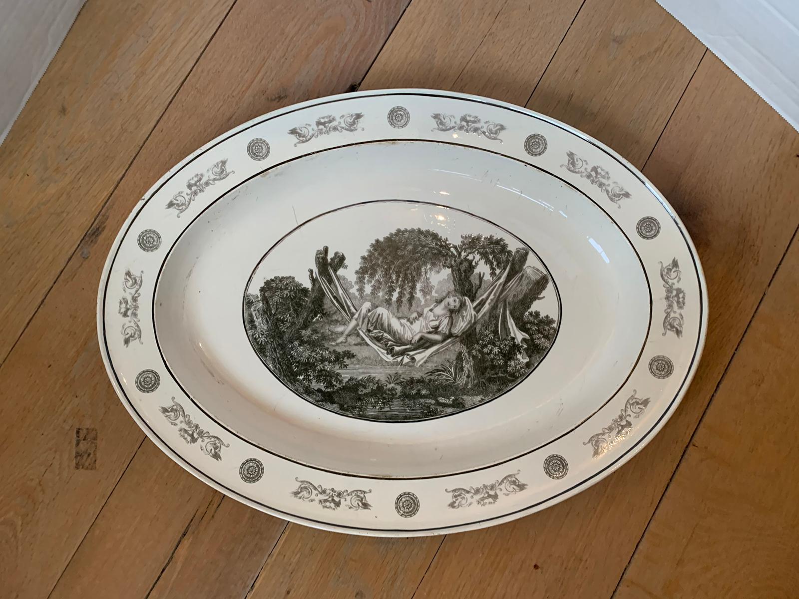 19th Century French Faience Creil-Montereau Glazed Transfer Earthenware Plate In Good Condition For Sale In Atlanta, GA