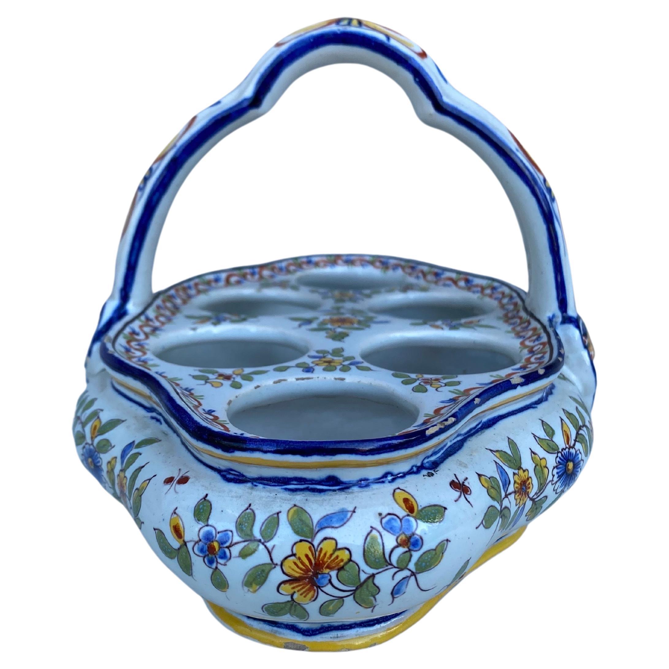 Rustic 19th Century French Faience Egg Basket Desvres Fourmaintraux For Sale