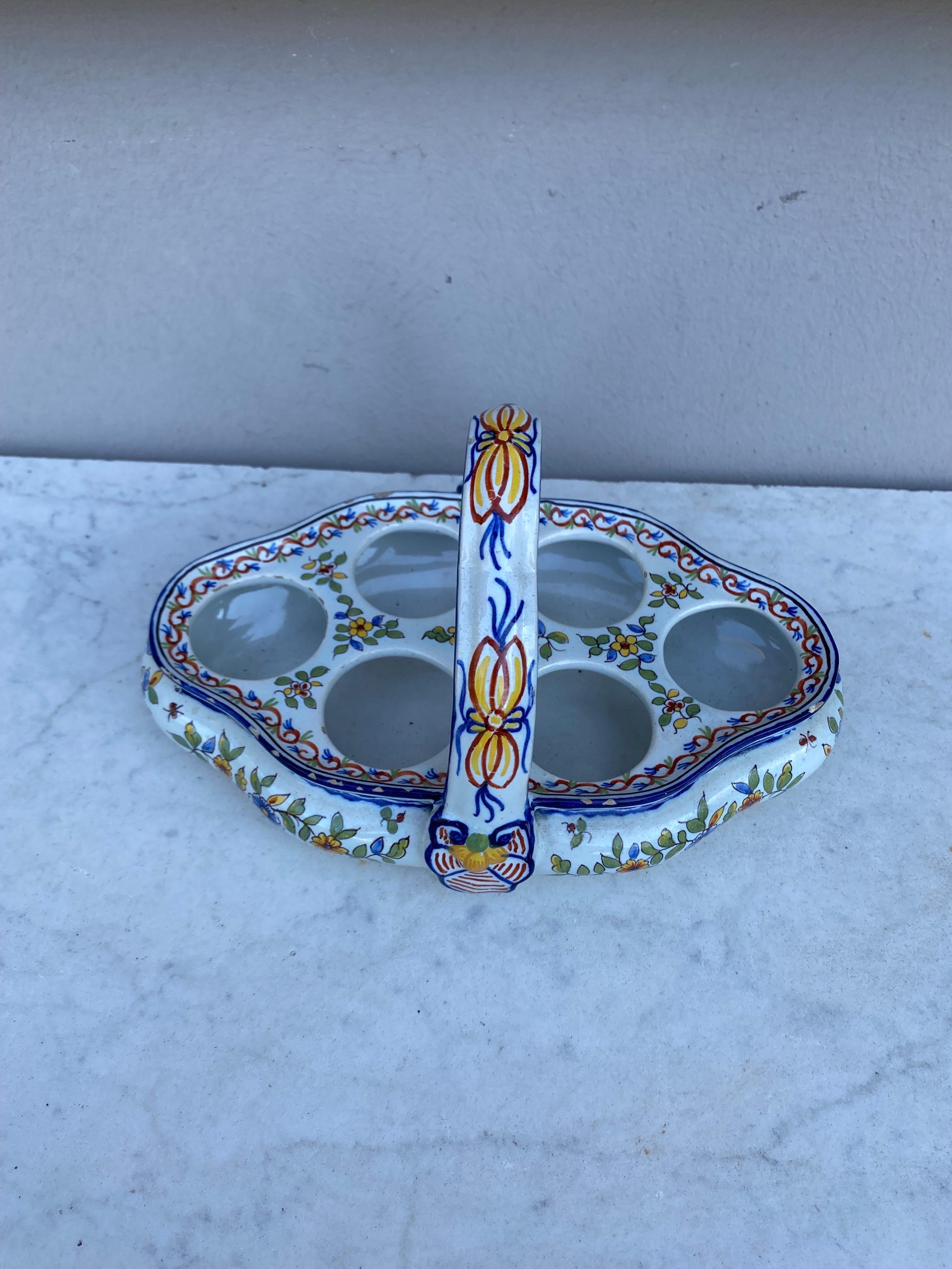 Late 19th Century 19th Century French Faience Egg Basket Desvres Fourmaintraux For Sale