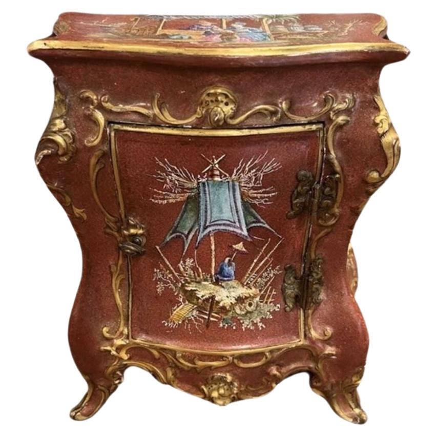 19th Century, French Faience Enameled Chinoiserie Table Top Cabinet For Sale
