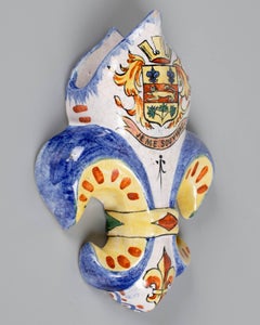 Tasca da parete francese Faience Fleur-de-Lis del XIX secolo, dipinta a mano