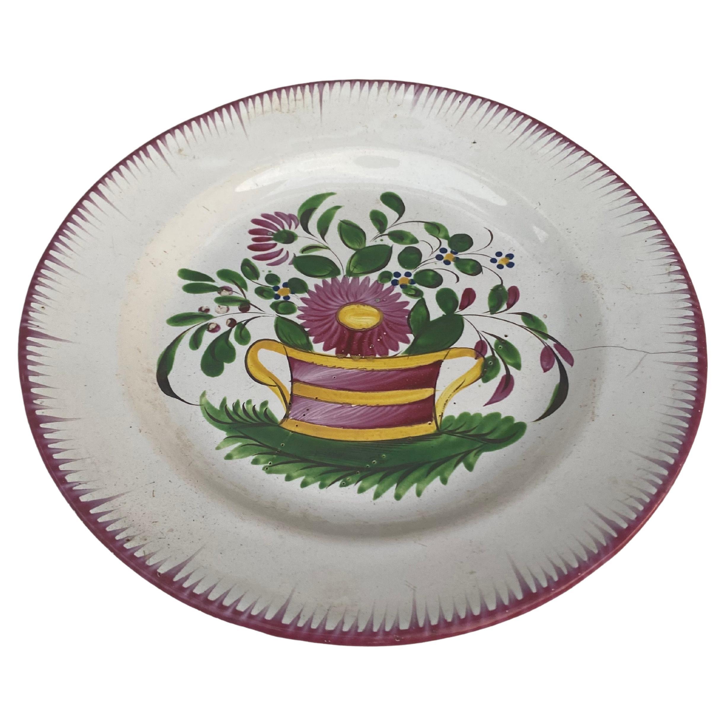 19th Century French faience plate with flowers.
From East of France, Les Islettes.