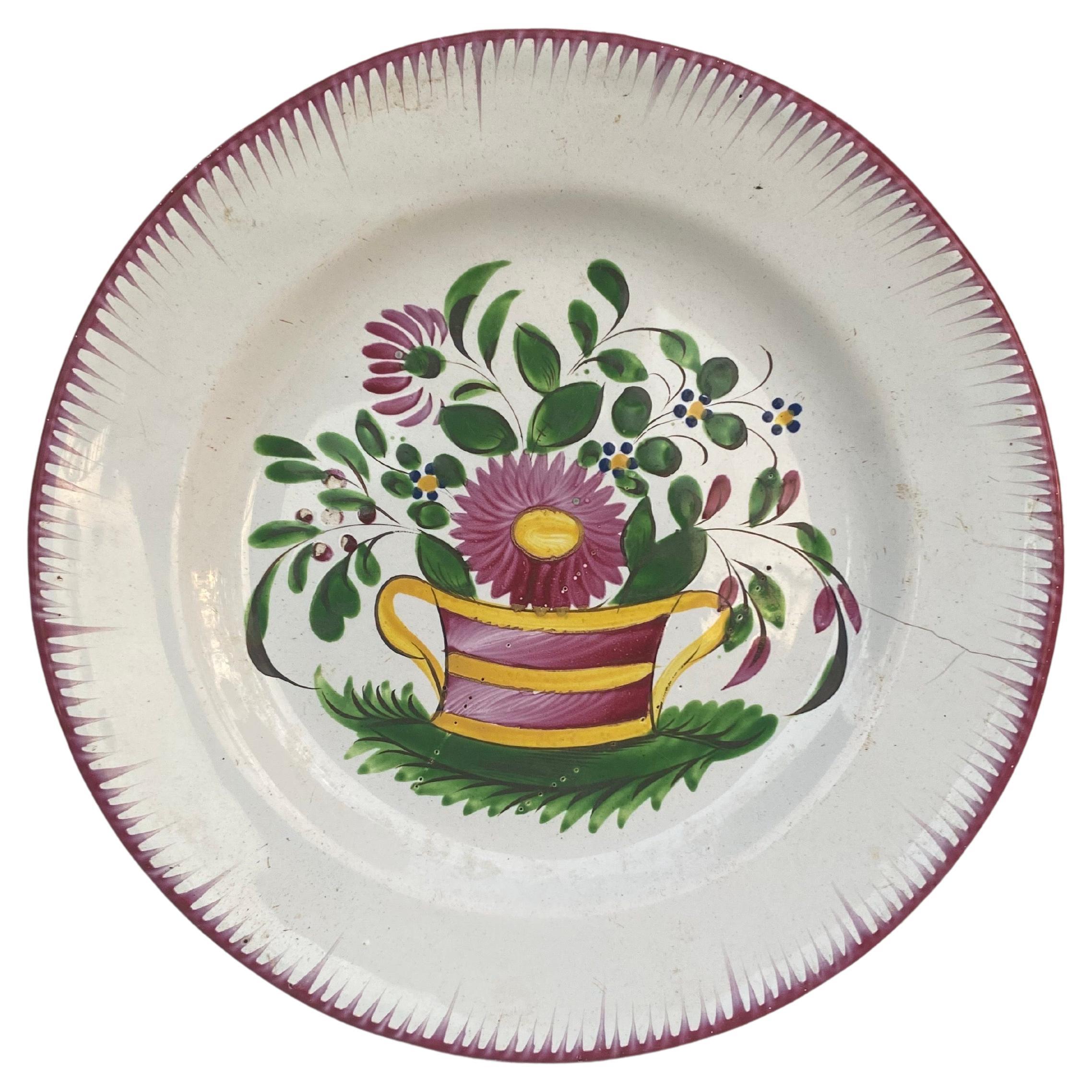 19th Century, French Faience Flowers Plate For Sale