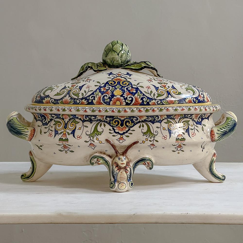19th Century French Faience Hand-Painted Soup Tureen 10