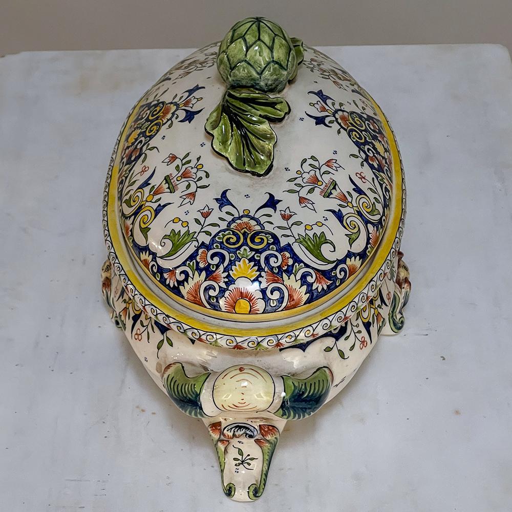 Country 19th Century French Faience Hand-Painted Soup Tureen