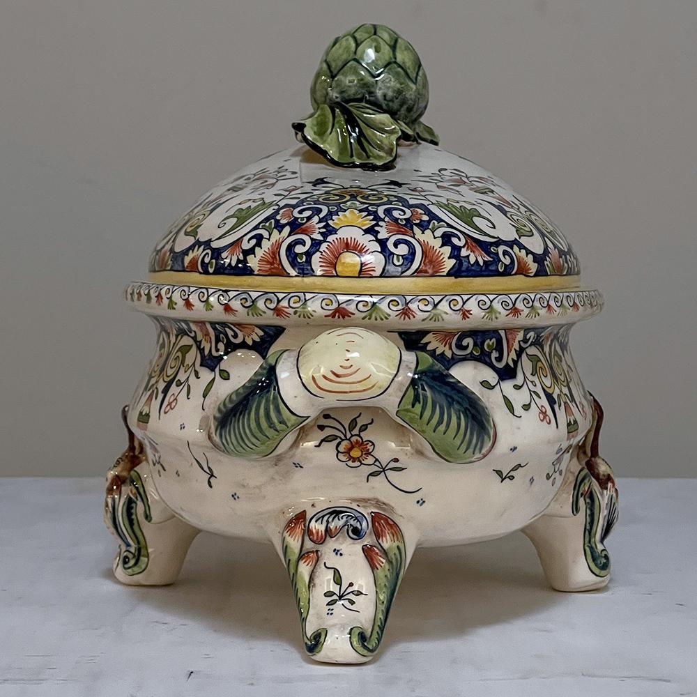 19th Century French Faience Hand-Painted Soup Tureen In Good Condition In Dallas, TX