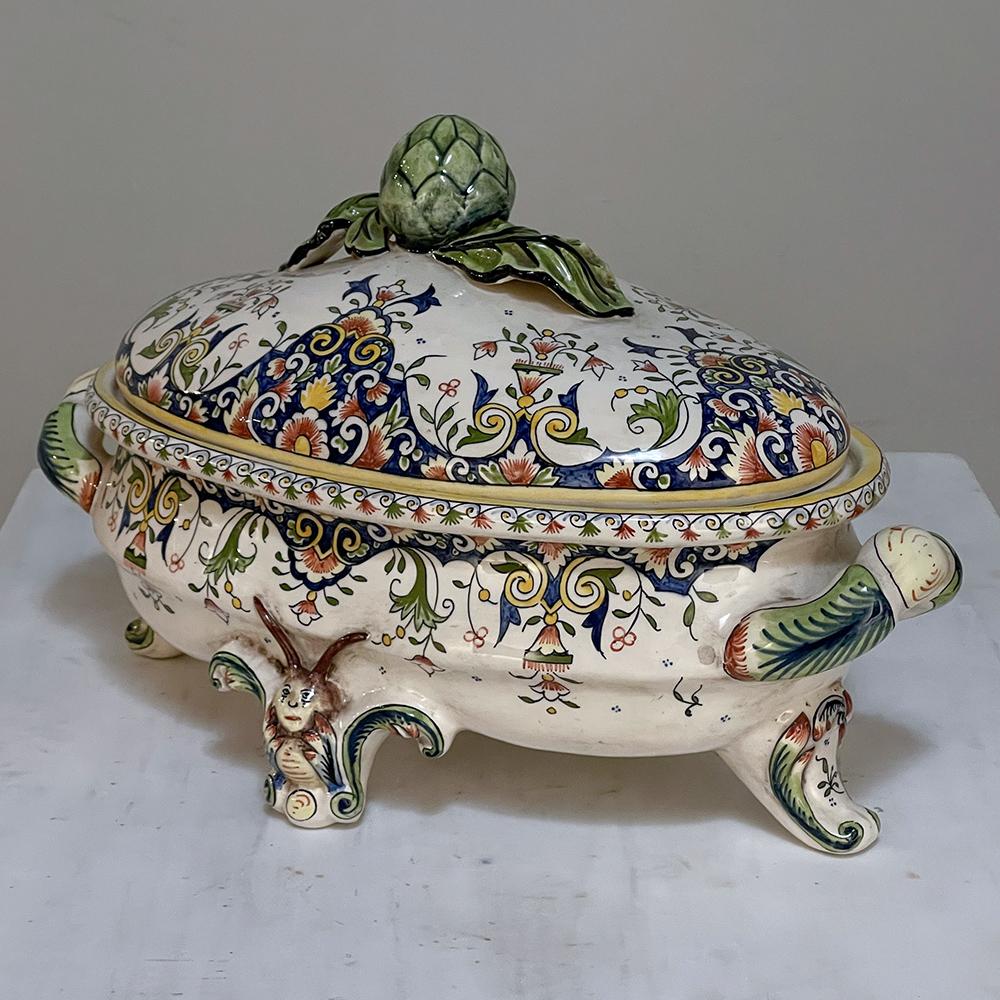Ceramic 19th Century French Faience Hand-Painted Soup Tureen