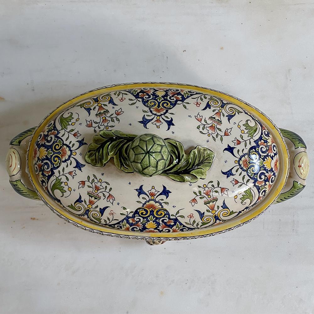 19th Century French Faience Hand-Painted Soup Tureen 1