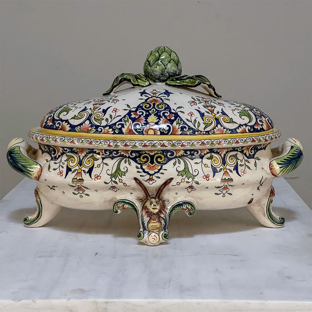 19th Century French Faience Hand-Painted Soup Tureen 2