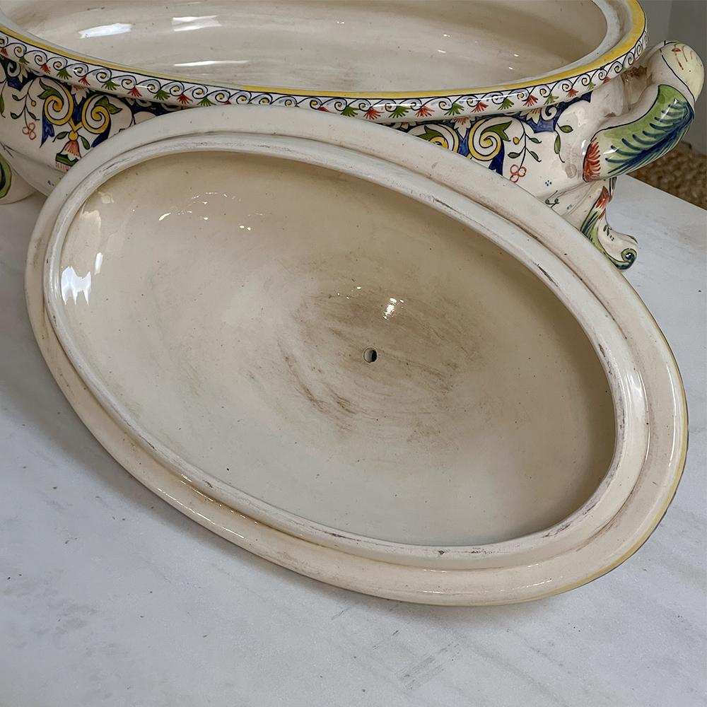 19th Century French Faience Hand-Painted Soup Tureen 3