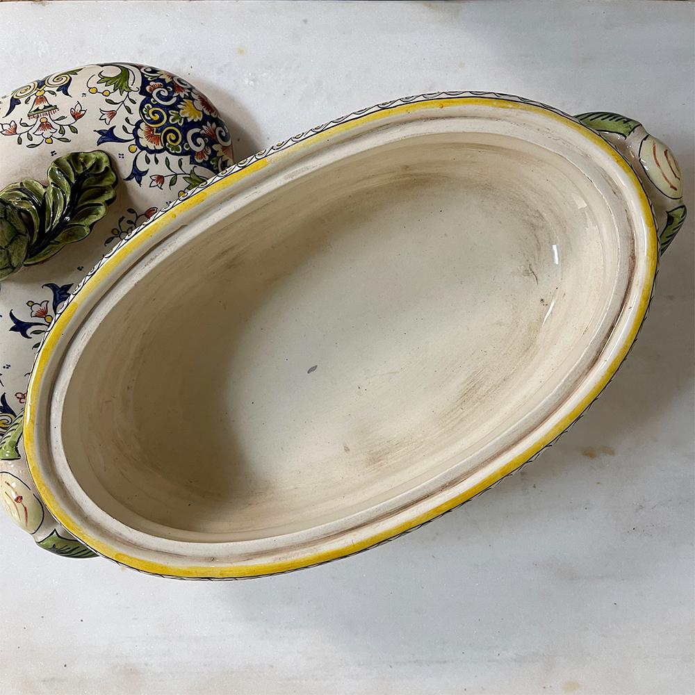 19th Century French Faience Hand-Painted Soup Tureen 4
