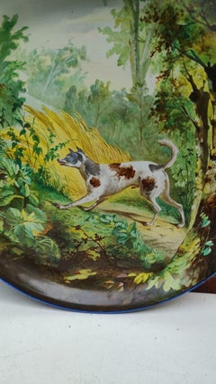 19th Century French Faience Hunting Dog Platter Creil & Montereau