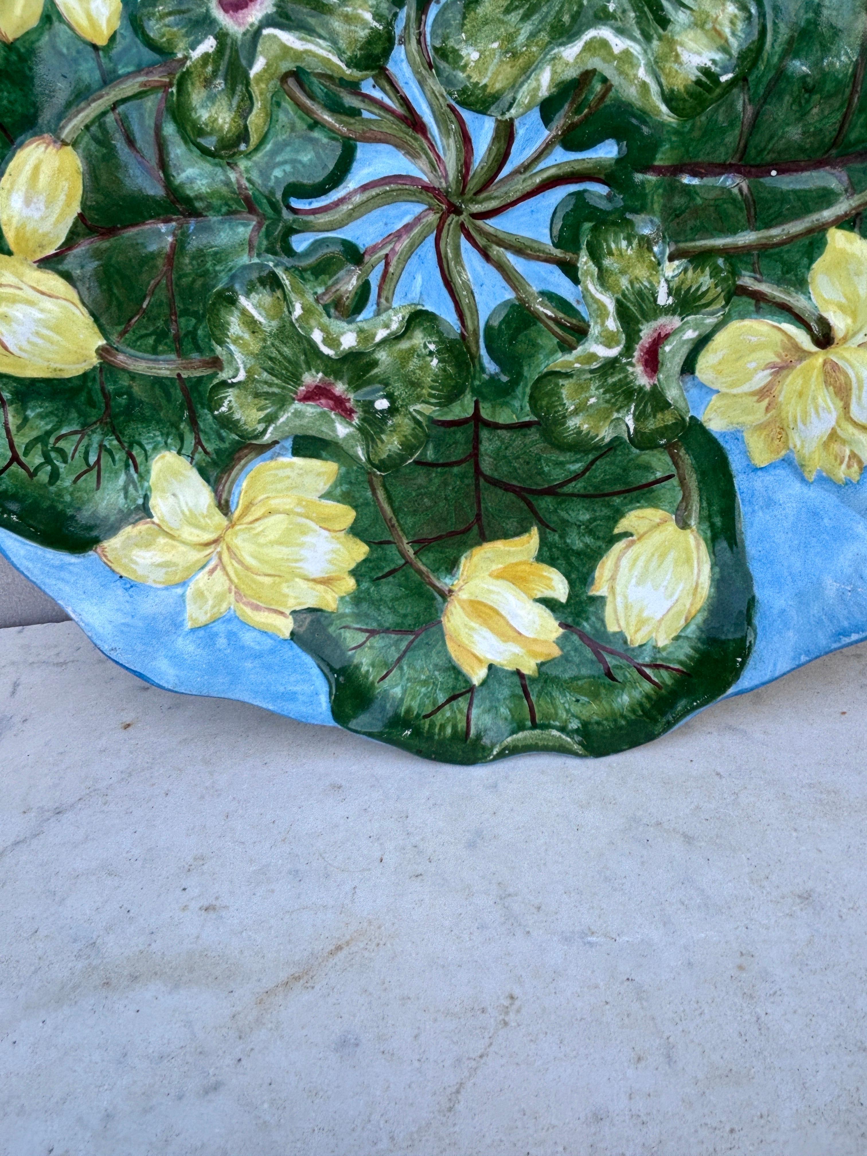 Late 19th Century 19th Century French Faience Majolica Water Lily Platter Creil & Montereau For Sale