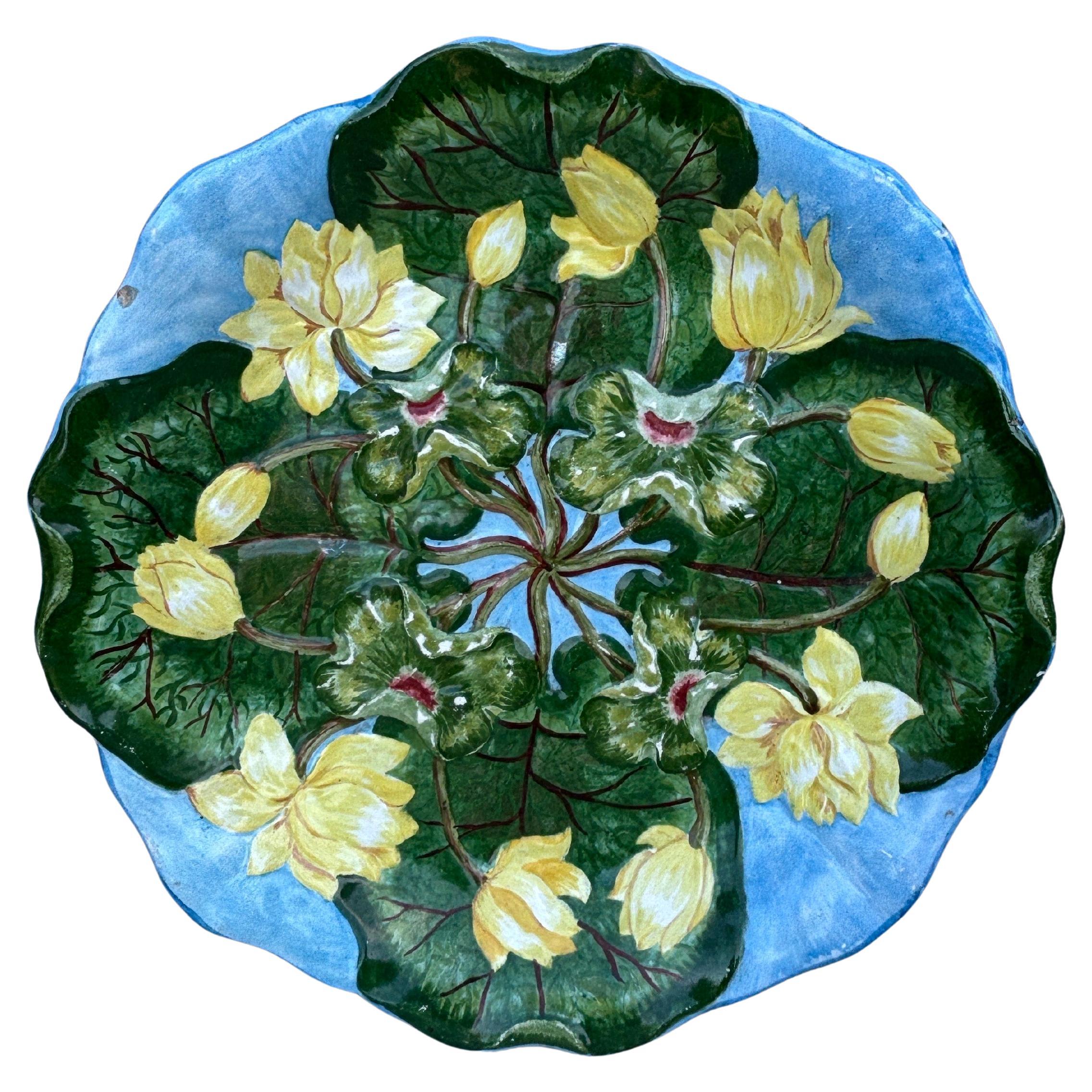 19th Century French Faience Majolica Water Lily Platter Creil & Montereau