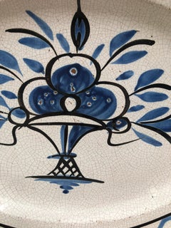 19th Century French Faience Oval Blue & White Platter Forges Les Eaux