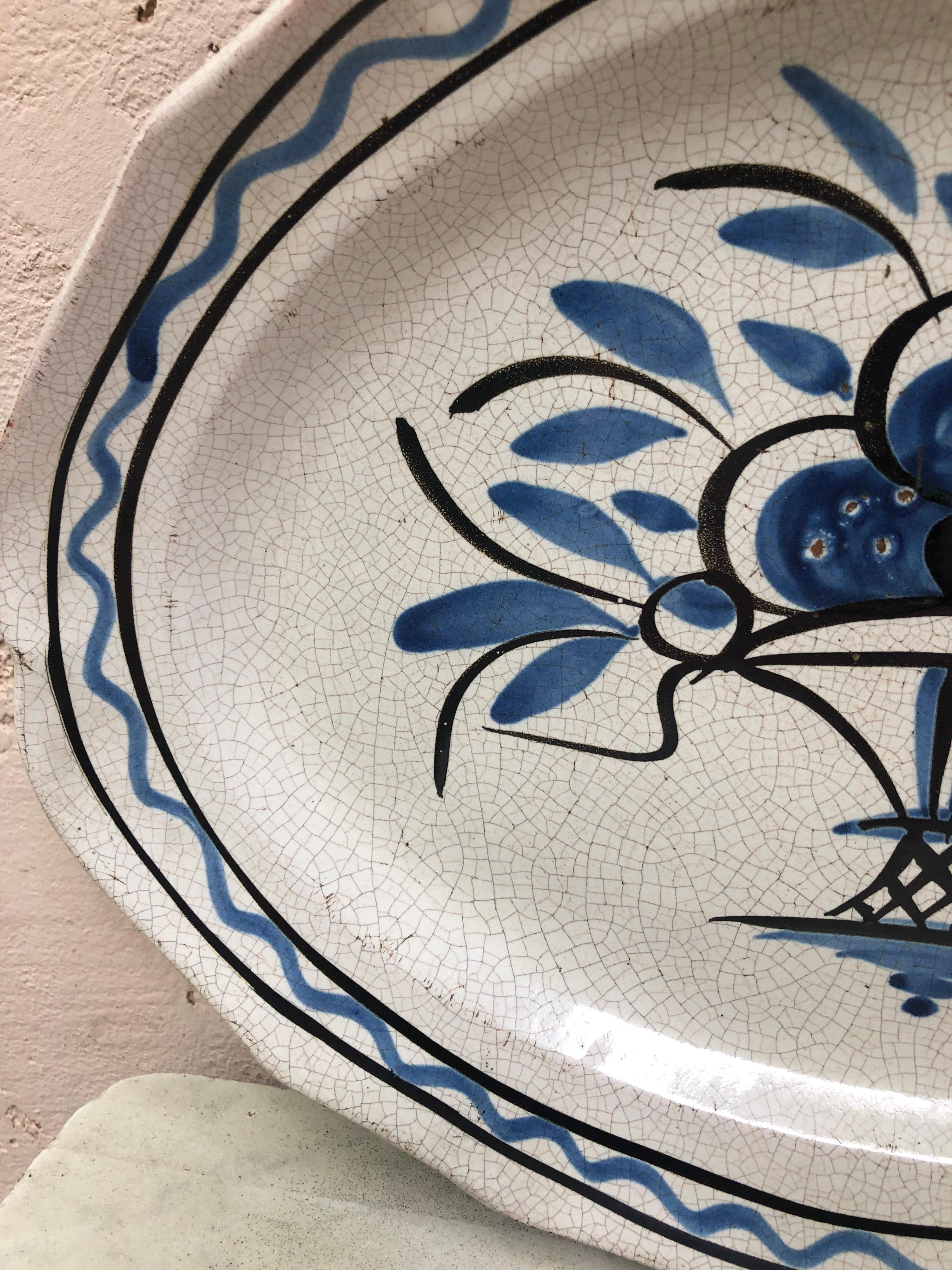 Late 19th Century 19th Century French Faience Oval Blue & White Platter Forges Les Eaux For Sale