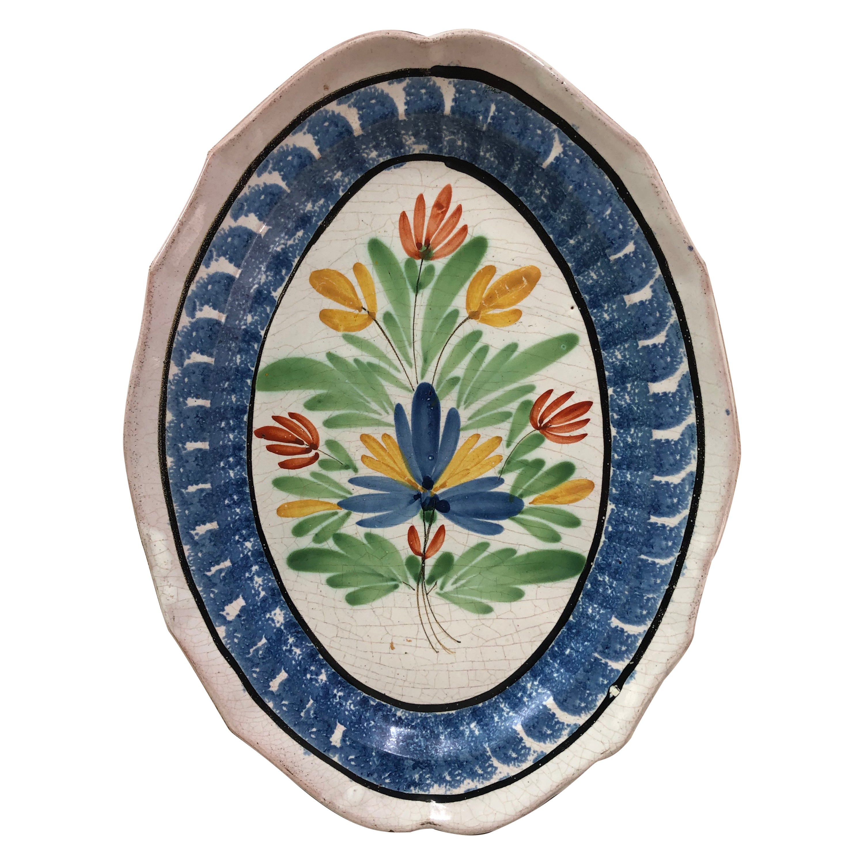19th Century French Faience Oval Platter Forges Les Eaux For Sale