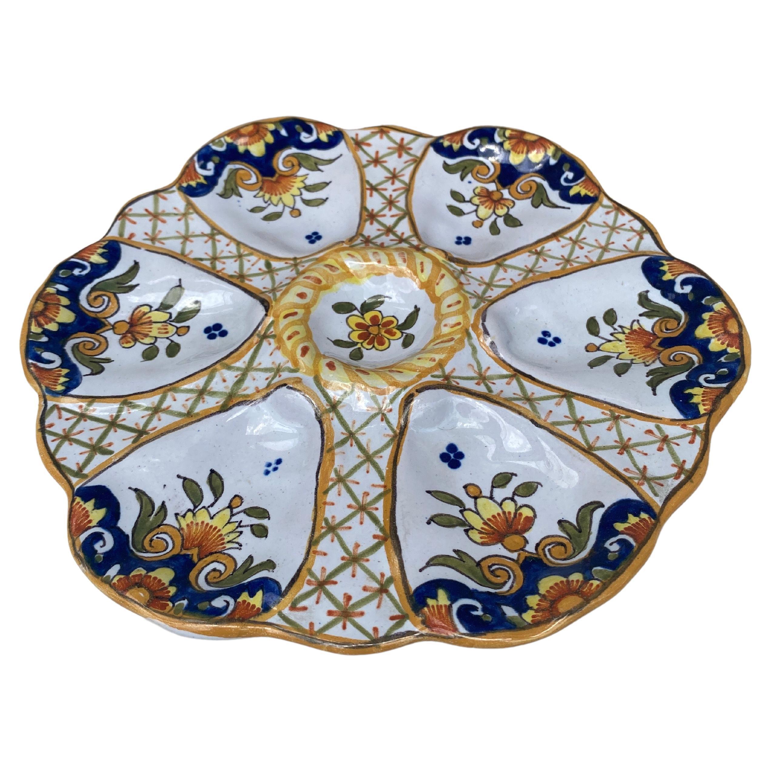 19th Century French Faience Oyster Plate.
Decorated with flowers , marked Bordeaux.