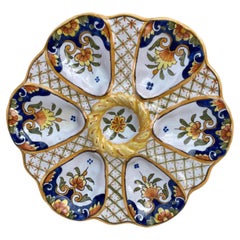 Antique 19th Century French Faience Oyster Plate Desvres