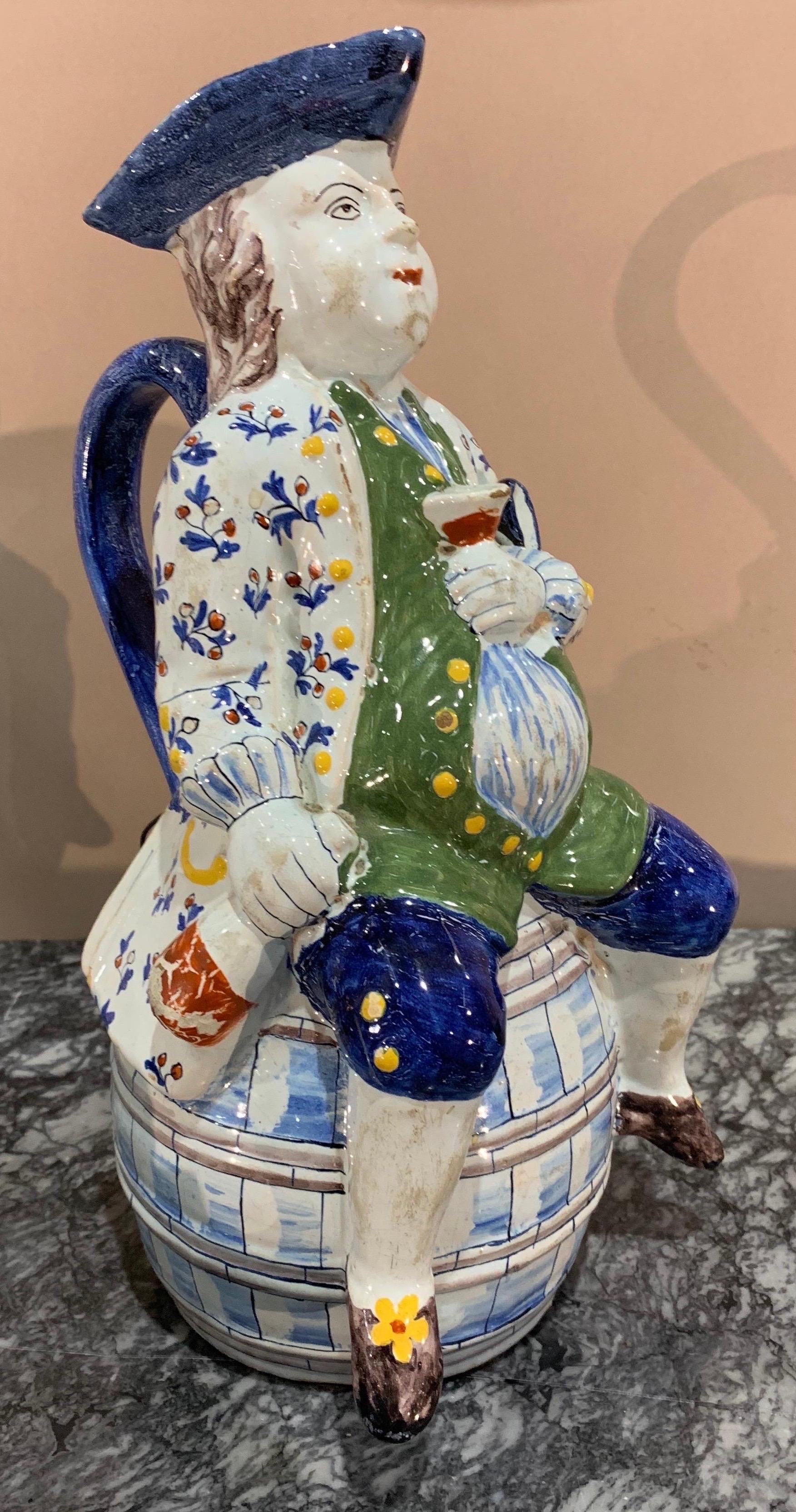 19th century French faience polychrome wine decanter.