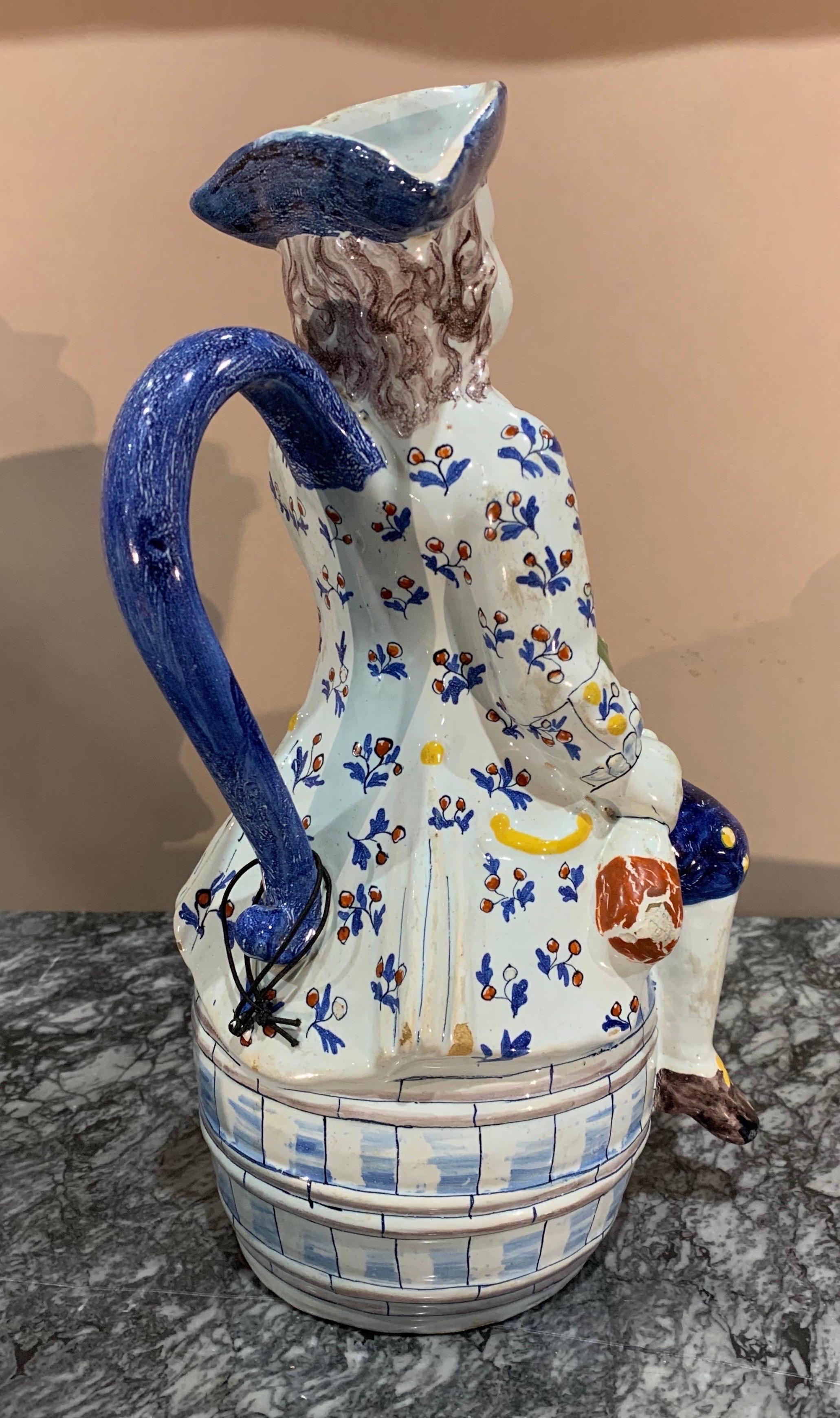 Earthenware 19th Century French Faience Polychrome Wine Decanter