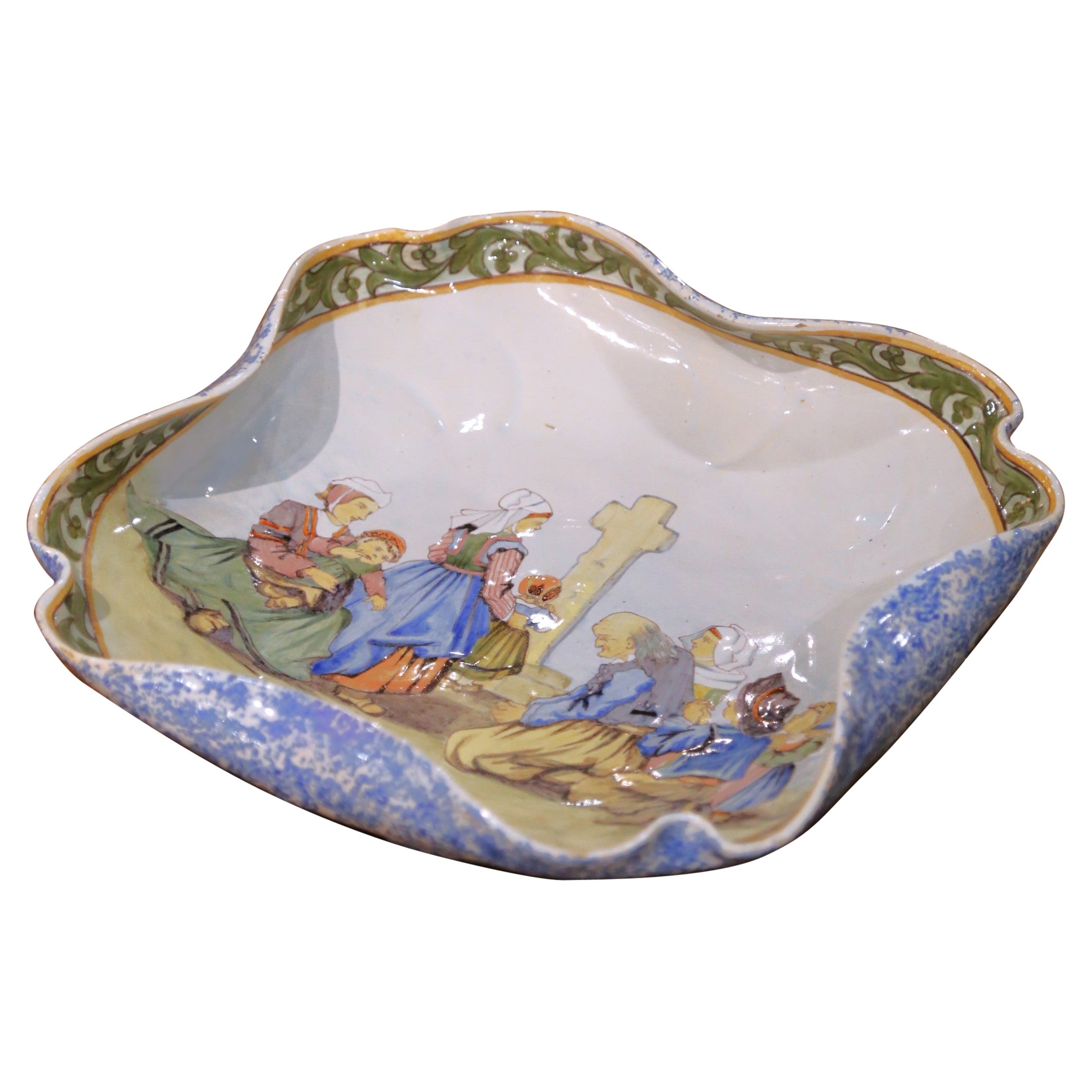 19th Century French Faience Porquier-Beau Quimper Decorative Dish For Sale