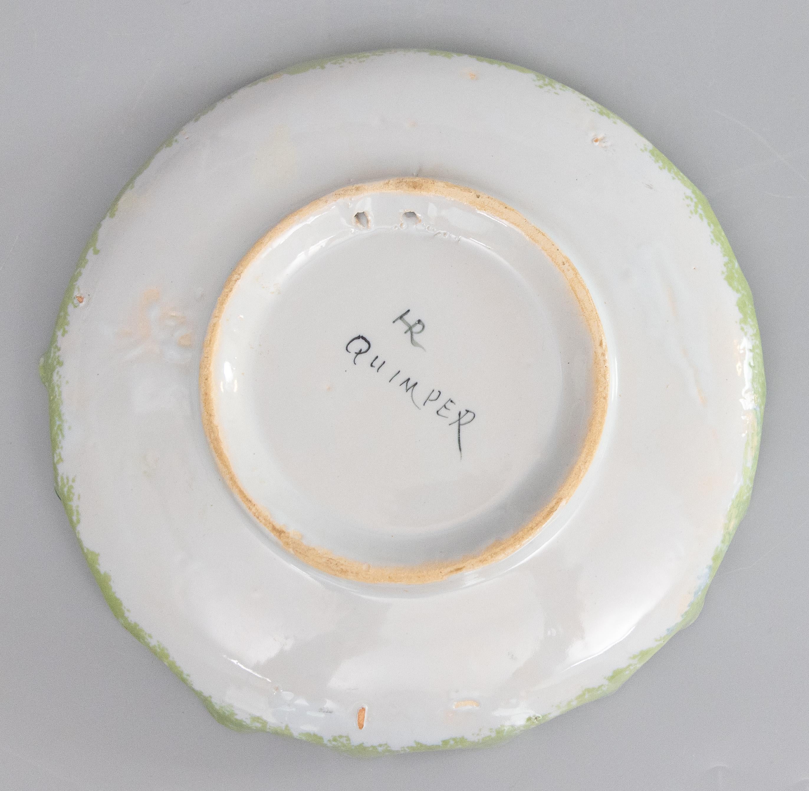 19th Century French Faience Quimper Dancing Couple Pie Crust Plate For Sale 2