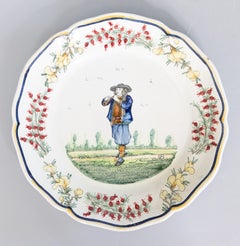 Pair of 19th Century French Faience Quimper Scalloped Plates