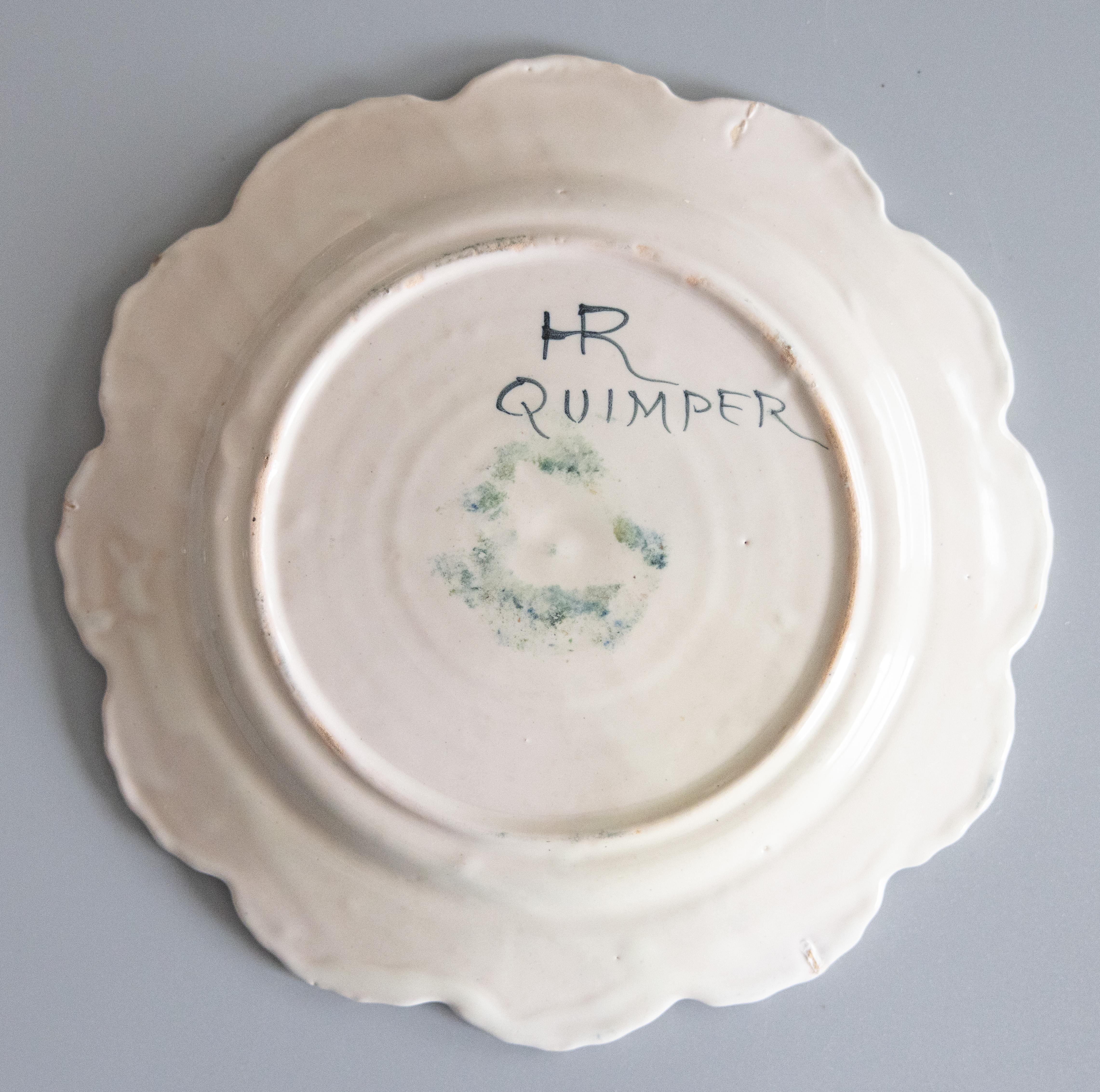 19. Jahrhundert Französisch Fayence Quimper Hochzeitspaar gewellte Platte im Angebot 2